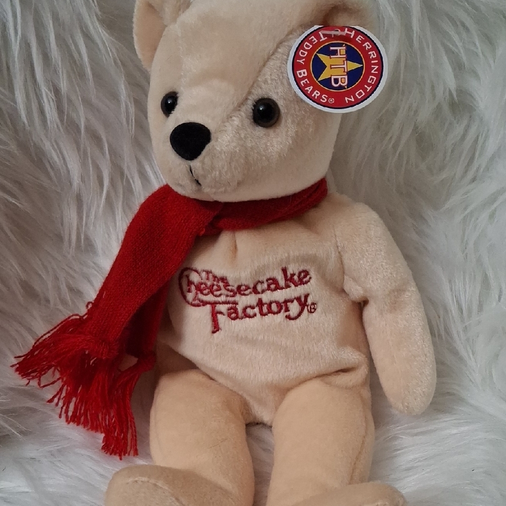 Cream Teddy Bear with Red Scarf